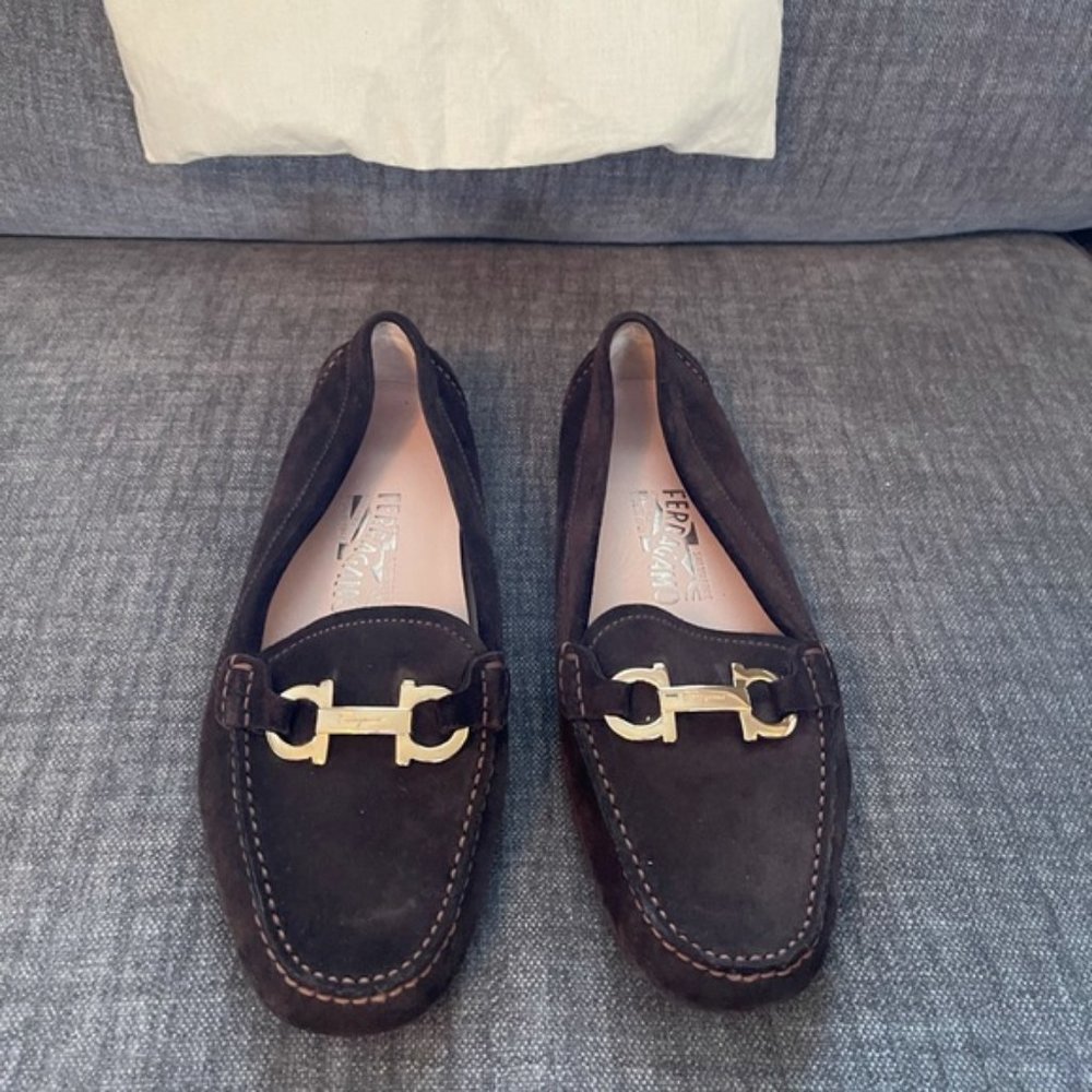 Ferragamo Moccasin Brown Suede Women Size 6